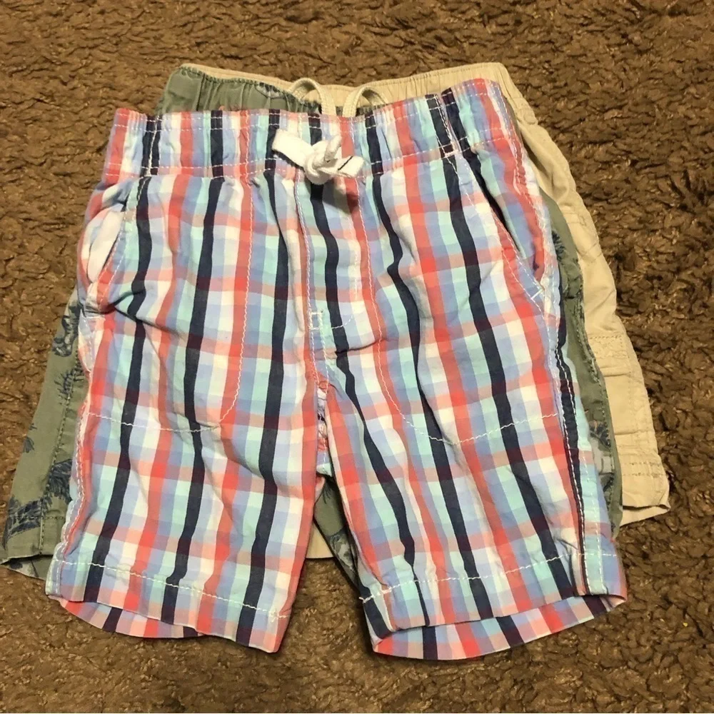 3T Shorts Bundle Lot Tan Green Boys Dinosaur Plaid Tan Blue Kids